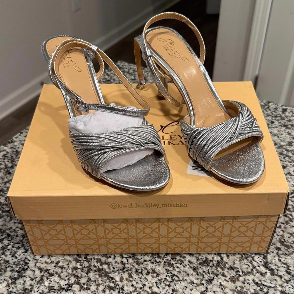 Jewel Badgley Mischka Silver Strappy Heels